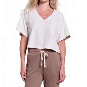 Sundry Cream V-Neck Cropped Short Sleeve Tee
